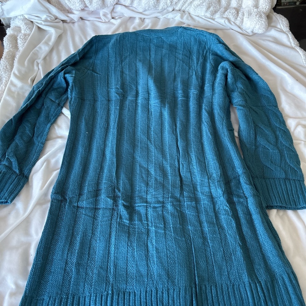 Cable Knit Long Cardigan Sweater Pretty Garden Teal - Picture 5 of 5